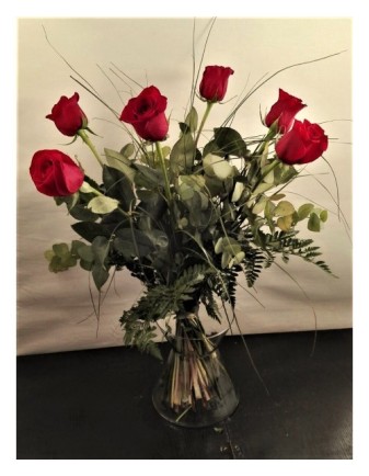 RAMO 6 ROSAS ROJAS EN VIDRIO