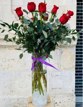 Ramo 12 Rosas Rojas con vidrio