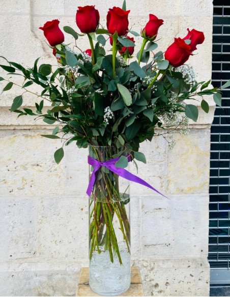 Ramo 12 Rosas Rojas con vidrio