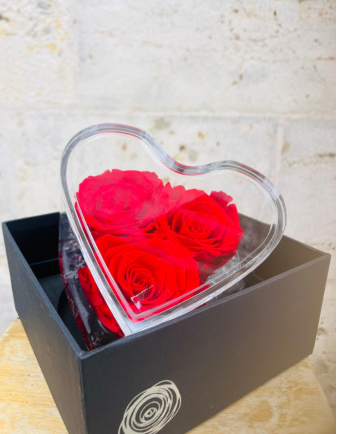 Flowercube Corazón Grande 3 Rosas Rojas 2