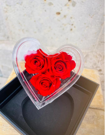 Flowercube Corazón Pequeño 3 Rosas Rojas